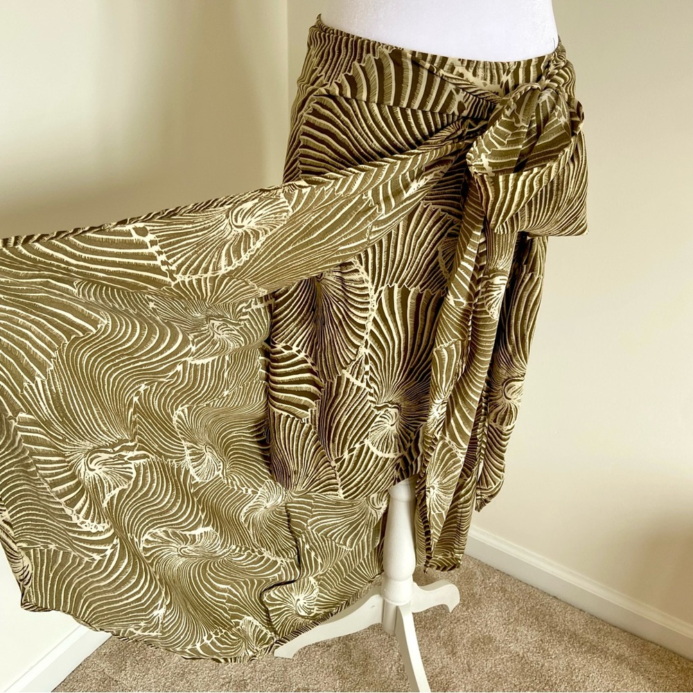 J. Brooks Boutique 3XL Olive Floral Wrap Skirt Pareo Beach Coconut Vacation NWT